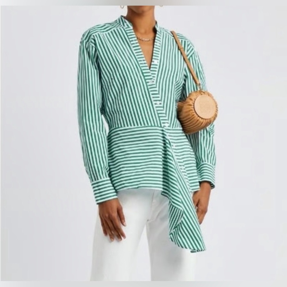 ✨ Veronica Beard Claude Striped Button-Down Top Sz M ✨